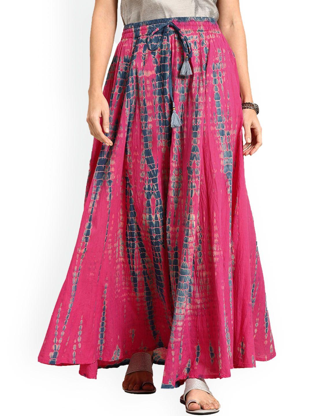 varanga pink tie & dye pure cotton flared skirt