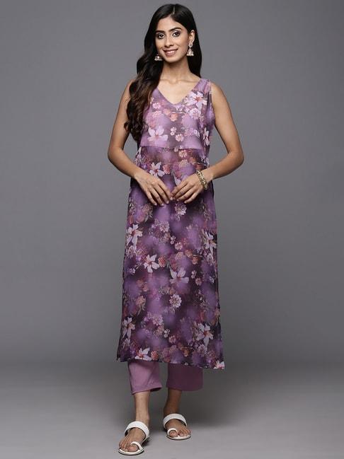 varanga purple printed kurta pant set