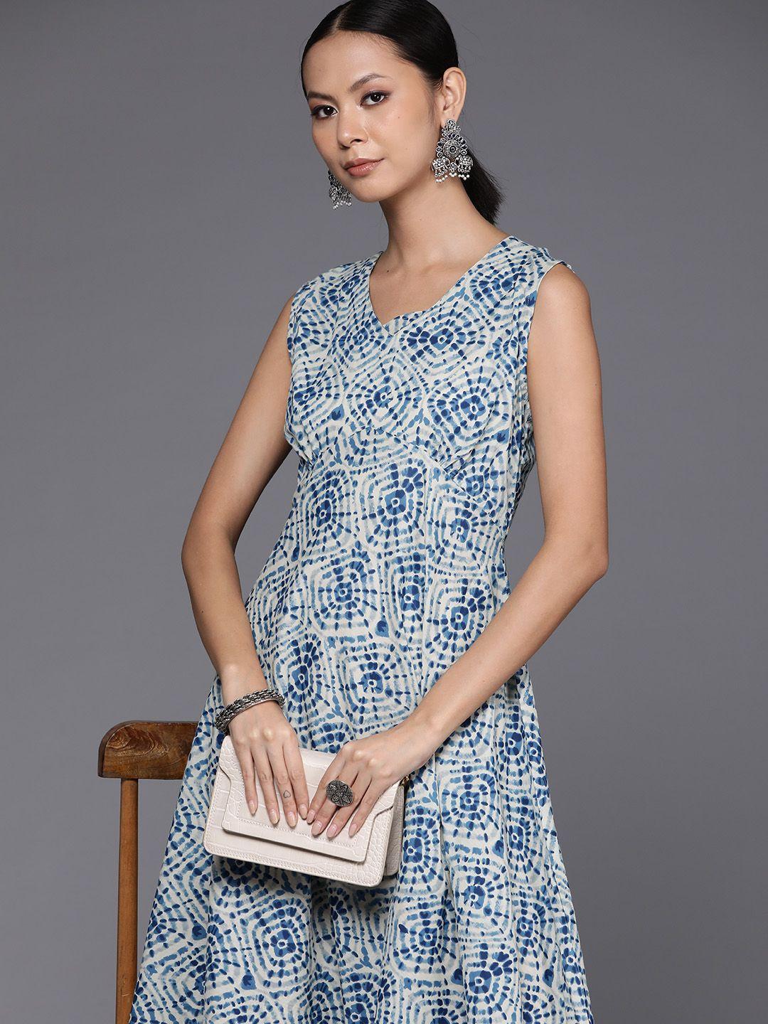 varanga shibori sleeveless printed a-line midi dress