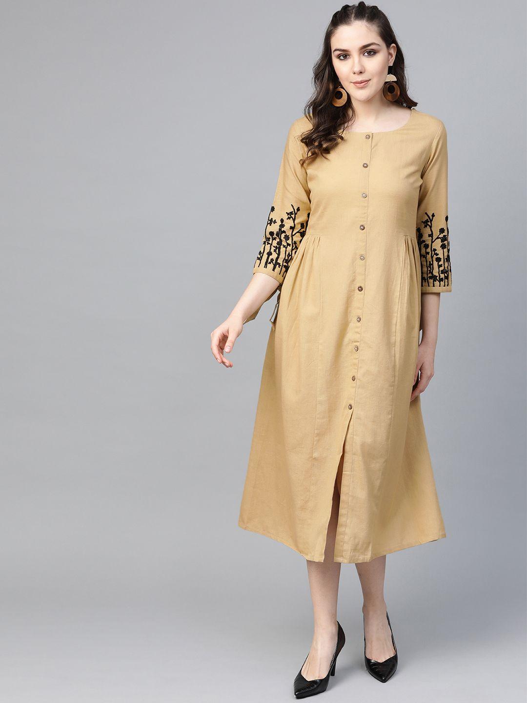 varanga women beige printed a-line dress