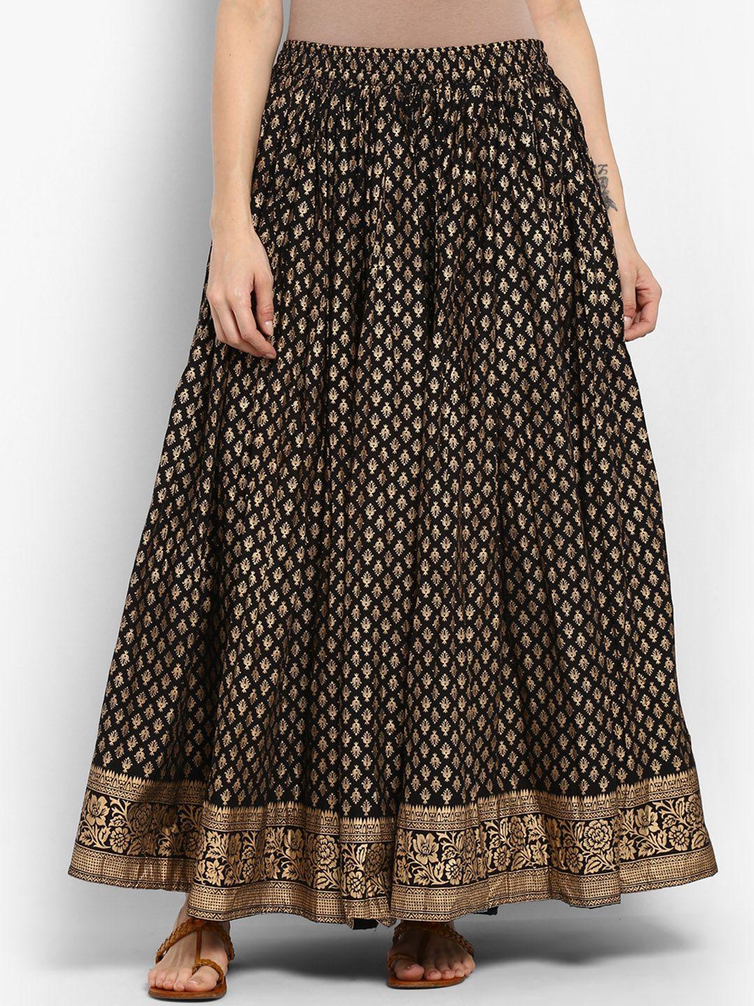 varanga women black  printed maxi pure cotton skirt