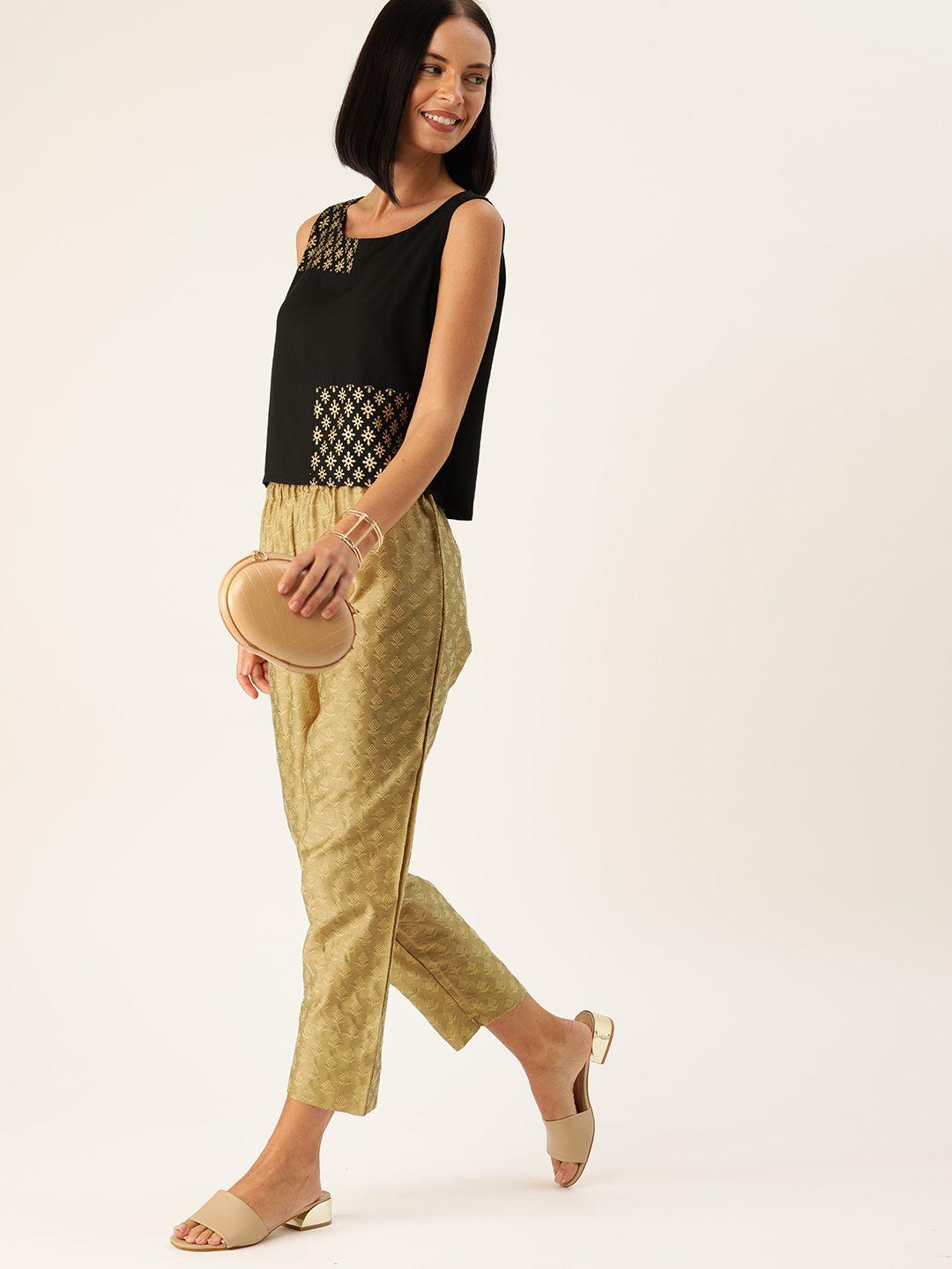 varanga women black & gold-toned printed top with trousers