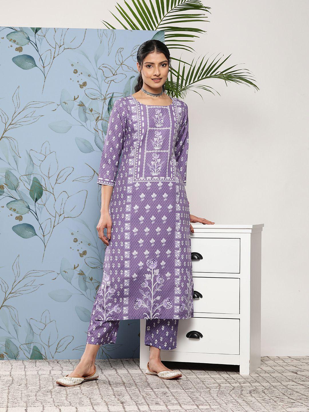varanga women lavender ethnic motifs printed kurta with trousers