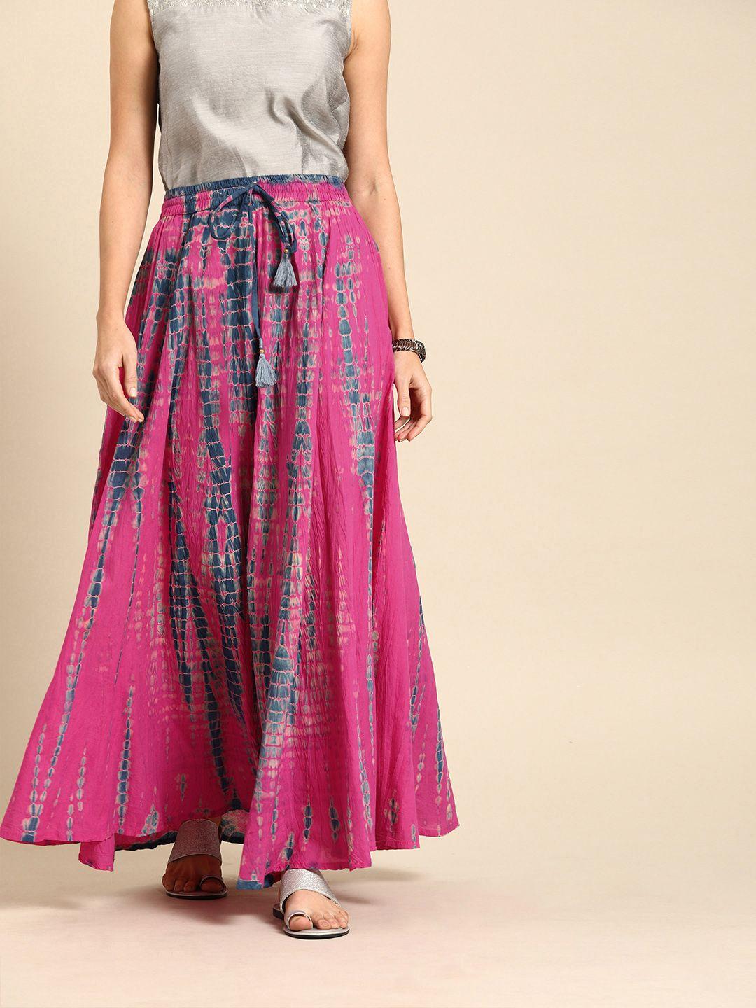 varanga women pink and blue dyed maxi flared skirt