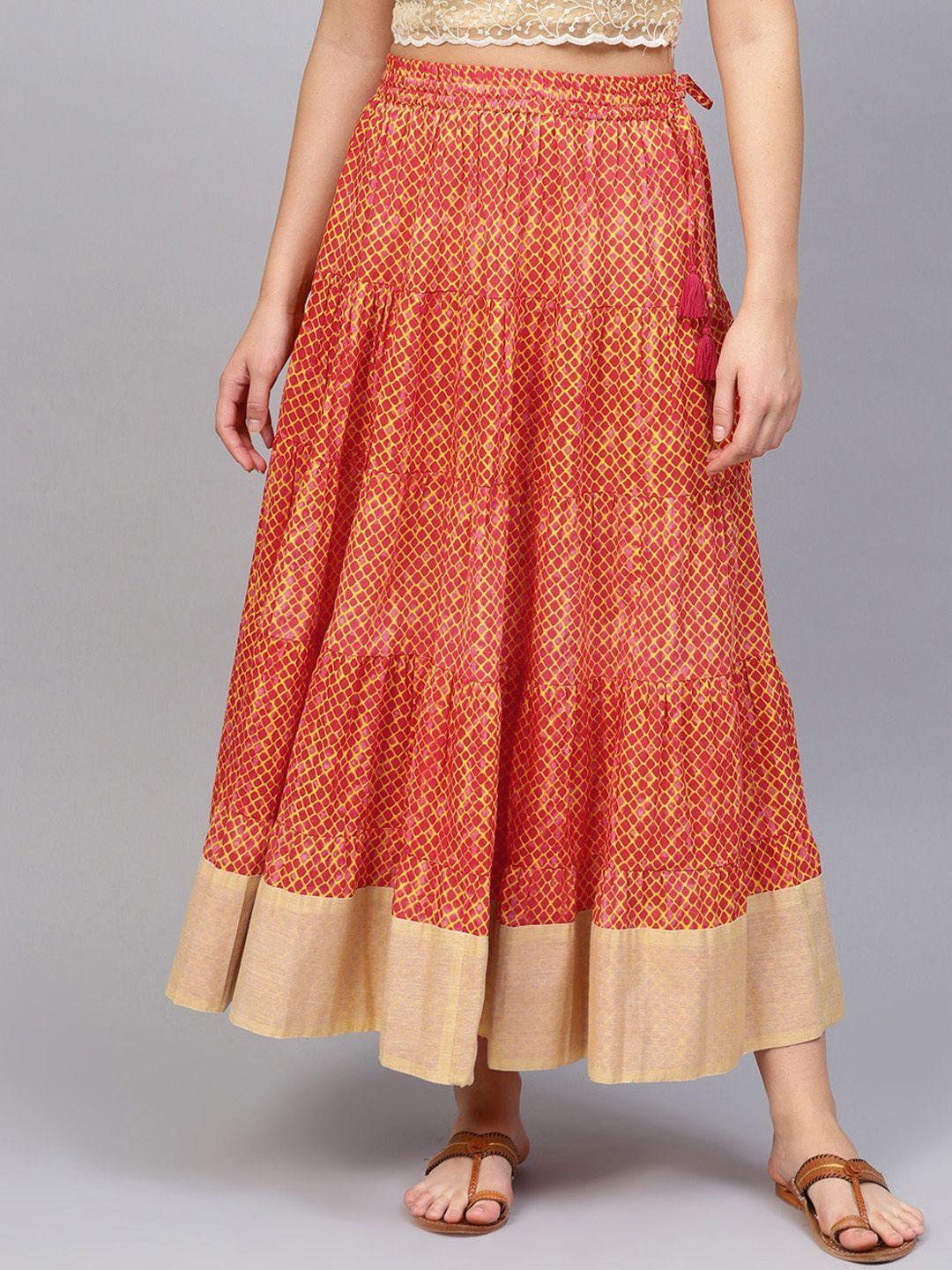 varanga women rust brown pleated high-rise maxi skirt