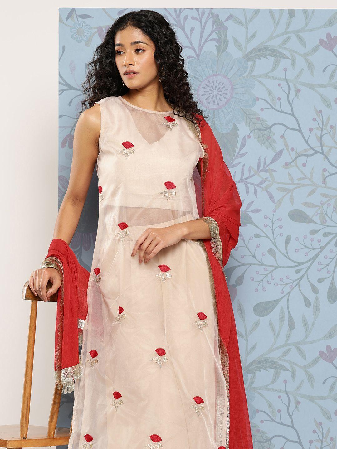 varanga  ethnic motifs embroidered regular kurta with palazzos & with dupatta