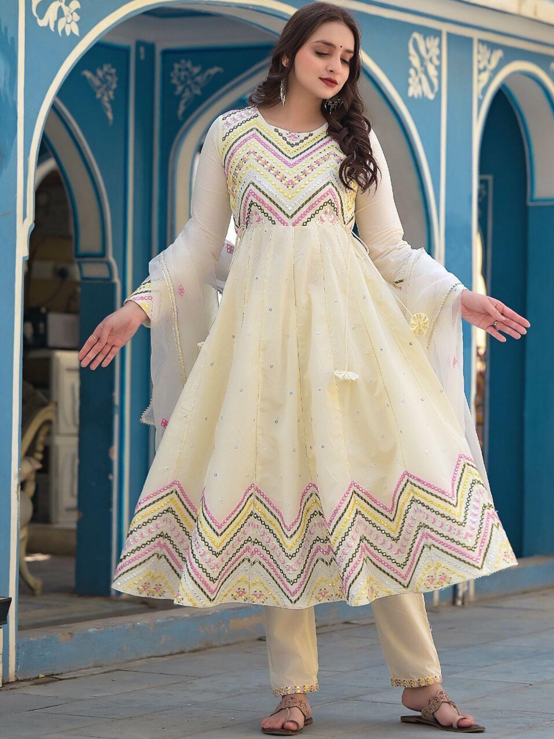 varanga  mirror embroidered anarkali kurta paired with trousers & dupatta