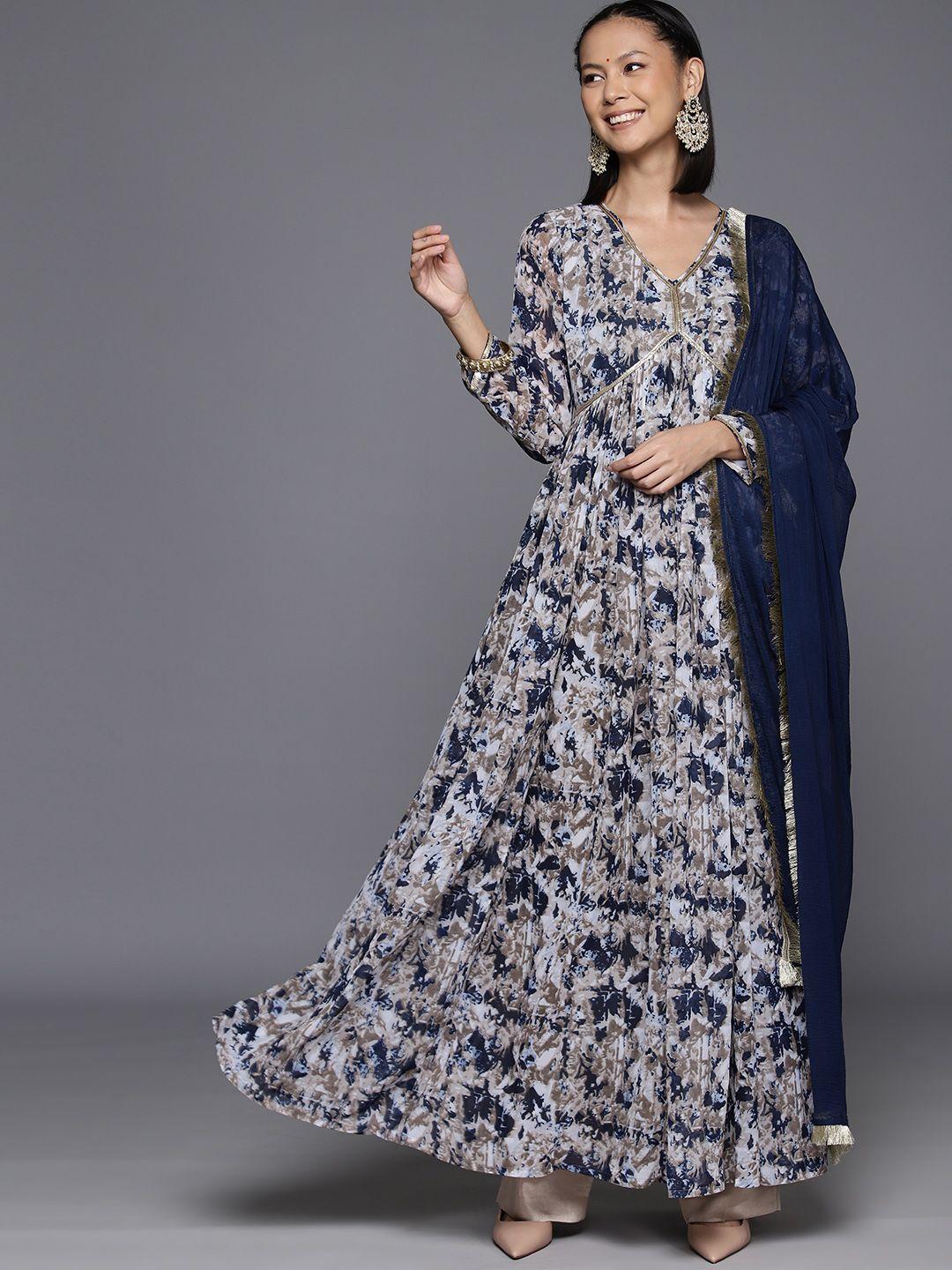 varanga abstract printed sequinned georgette anarkali kurta with dupatta