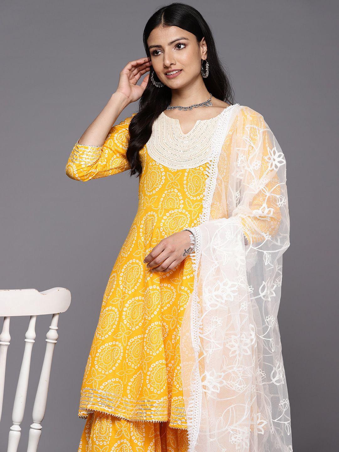 varanga bandhani printed gotta patti pure cotton kurta with sharara & with dupatta