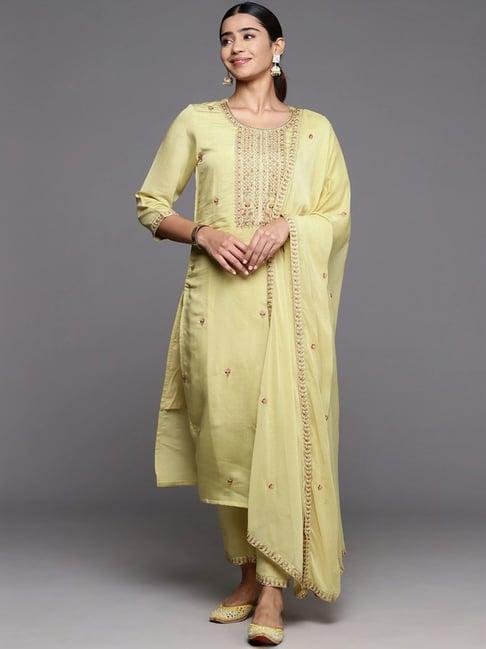 varanga beige embroidered kurta pant set with dupatta