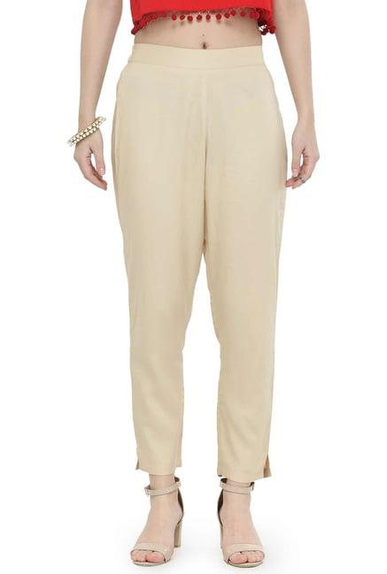 varanga beige regular fit cigarette pants