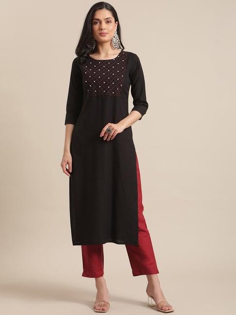 varanga black & red embellished kurta pant set with dupatta