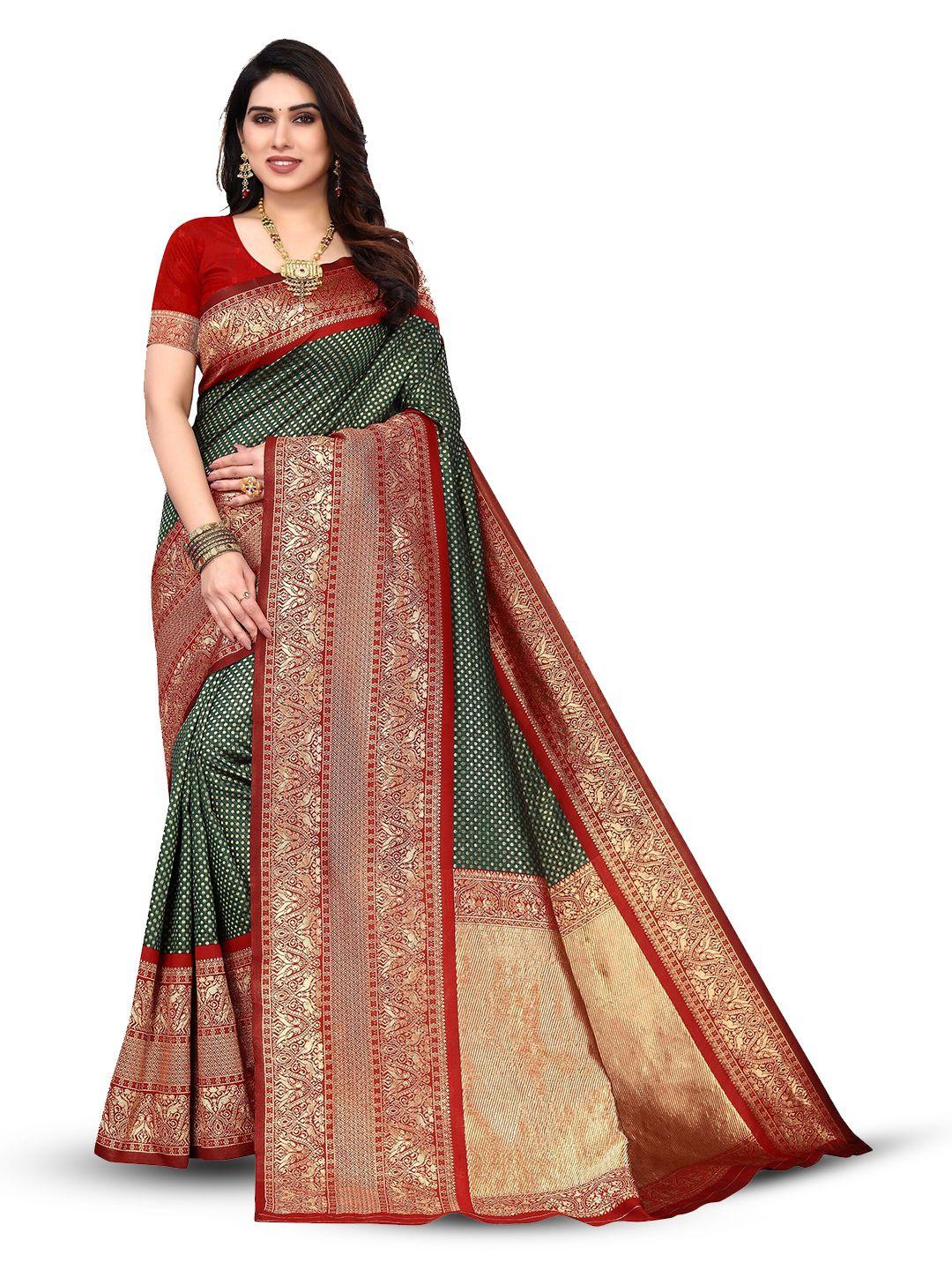 varanga black & red polka dots woven design zari art silk banarasi saree