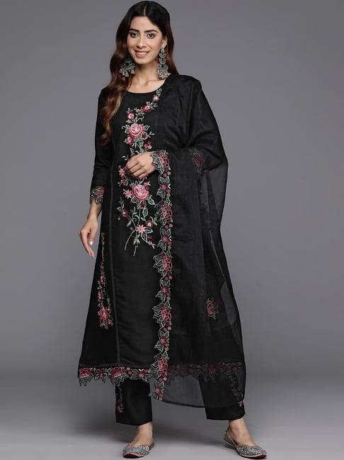 varanga black embroidered kurta pant set with dupatta