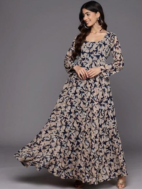 varanga black floral print anarkali kurta