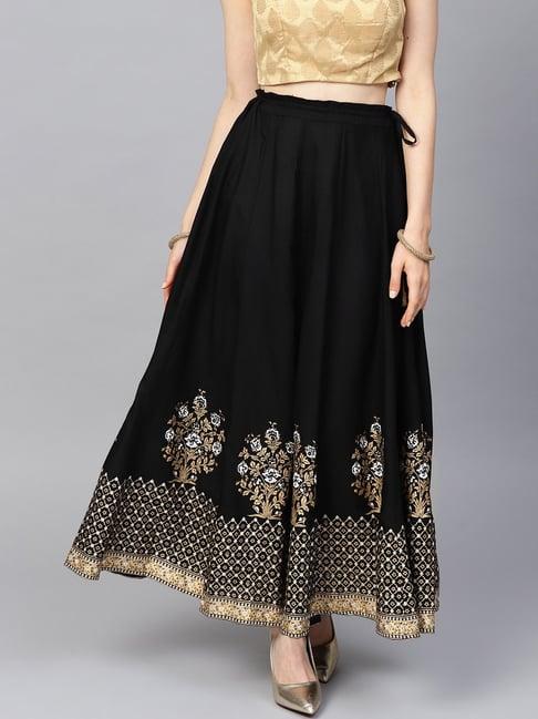 varanga black floral print skirt