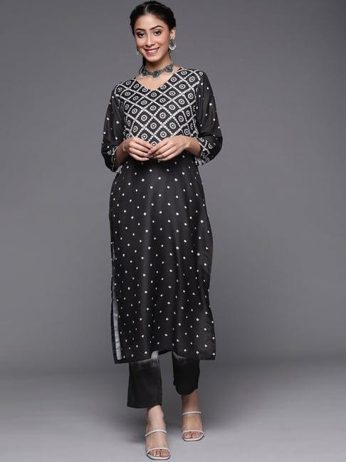 varanga black printed kurta pant set with dupatta