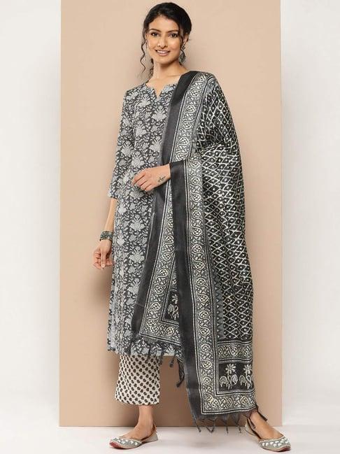 varanga black printed kurta pant set with dupatta