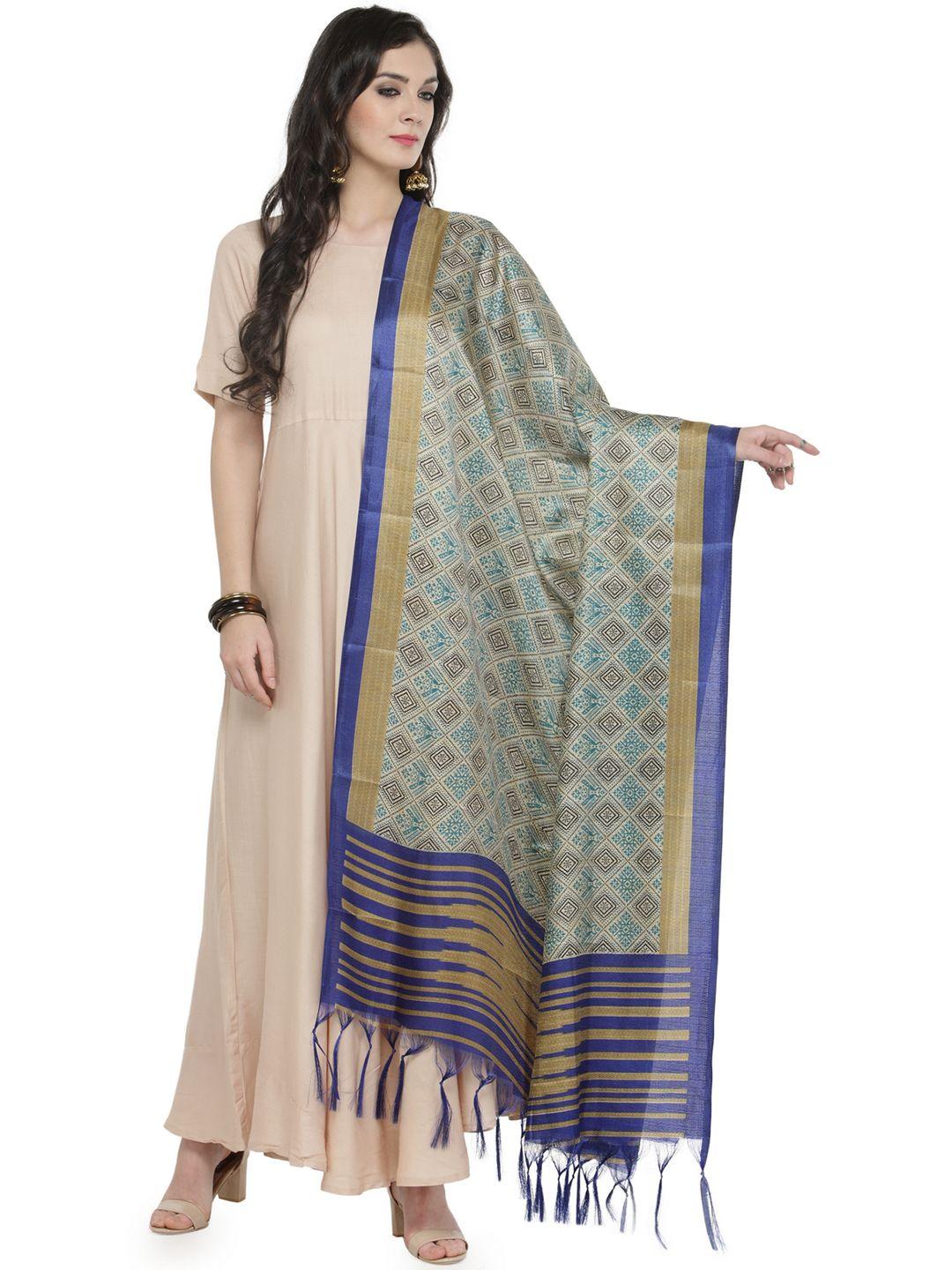 varanga blue & beige printed bhagalpuri art silk dupatta