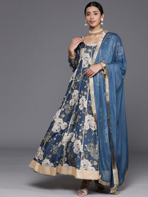 varanga blue cotton floral print anarkali kurta