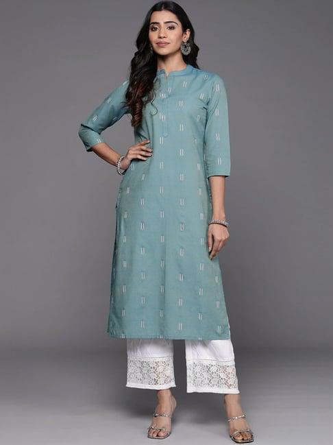 varanga blue cotton self pattern straight kurta