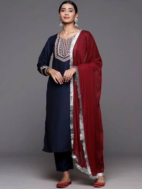 varanga blue embroidered kurta pant set with dupatta