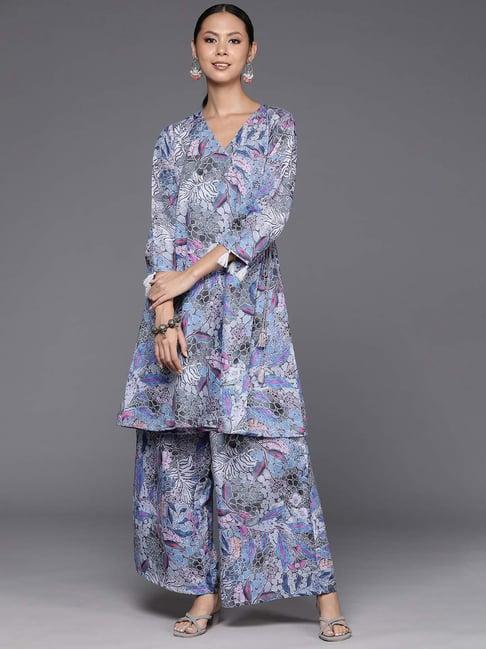 varanga blue printed kurta palazzo set