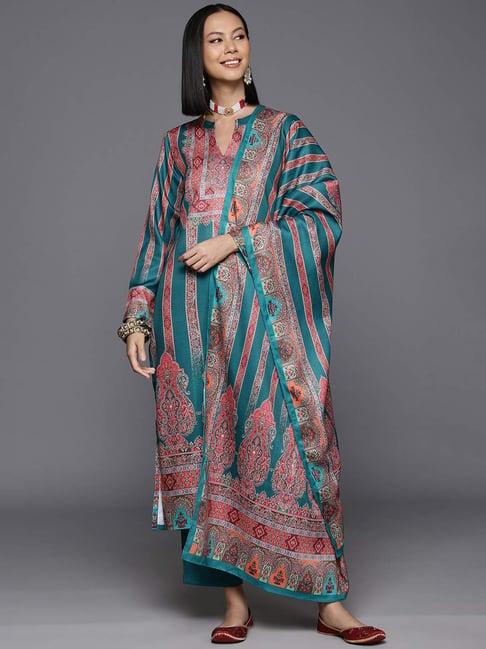 varanga blue printed kurta pant set with dupatta