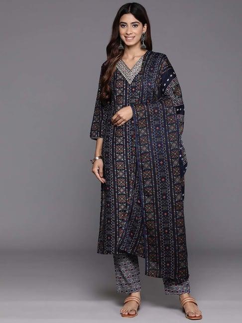 varanga blue printed kurta pant set with dupatta