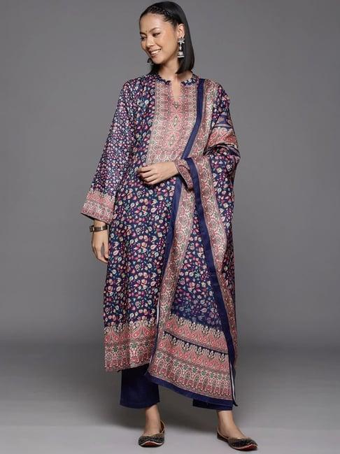 varanga blue printed kurta pant set with dupatta