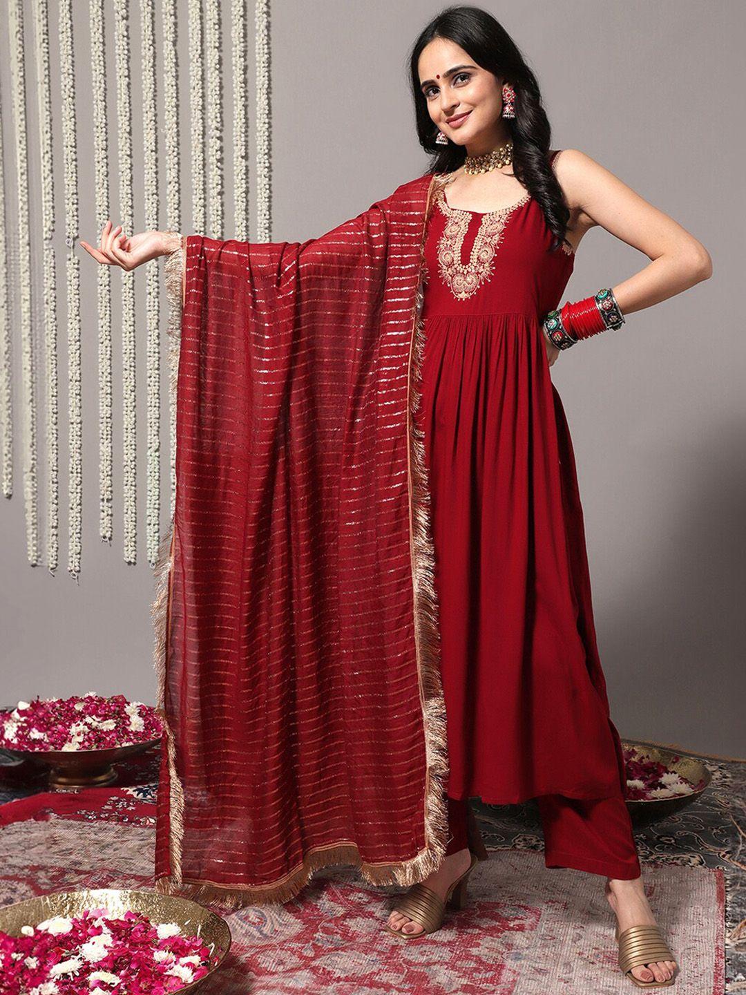 varanga embroidered empire kurta with trousers & dupatta