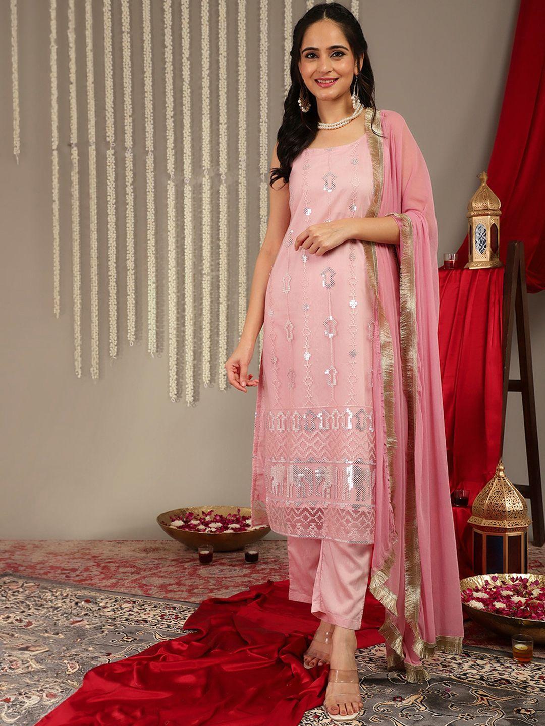 varanga ethnic motifs embellished regular kurta with trousers & with dupatta