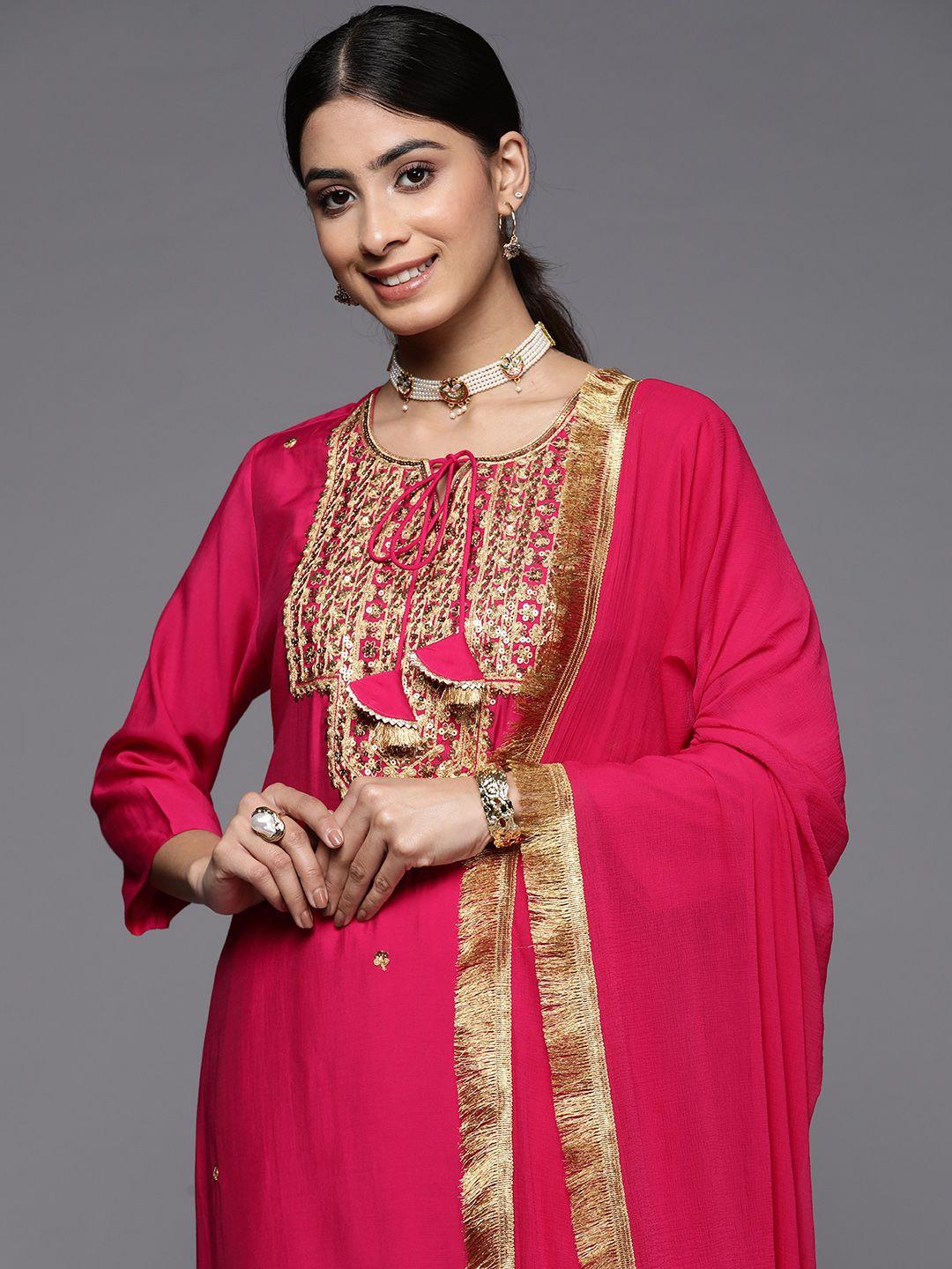 varanga ethnic motifs embroidered sequinned kurta with trousers & with dupatta