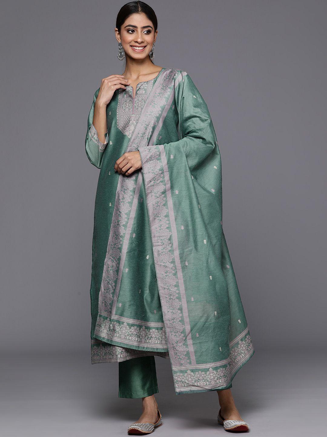 varanga ethnic motifs jacquard regular chanderi silk kurta with trousers & dupatta