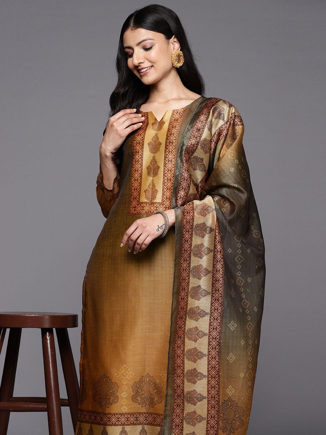 varanga ethnic motifs printed chanderi silk kurta with trousers & with dupatta