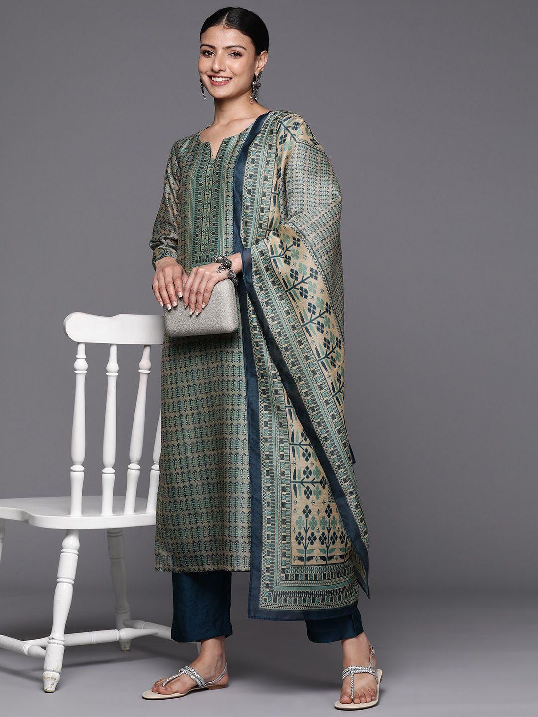 varanga ethnic motifs printed chanderi silk kurta with trousers & with dupatta