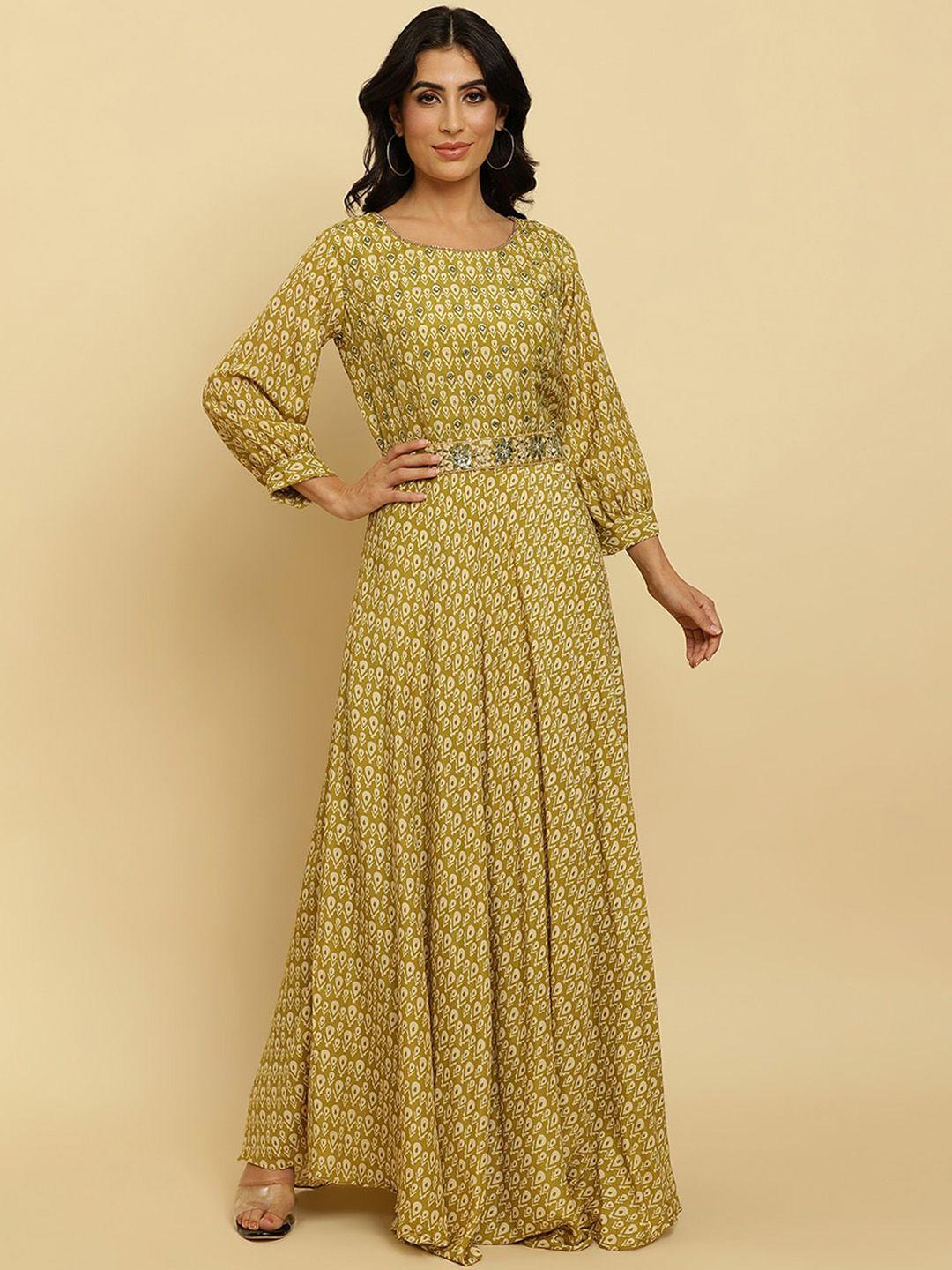 varanga ethnic motifs printed embroidered maxi ethnic dress