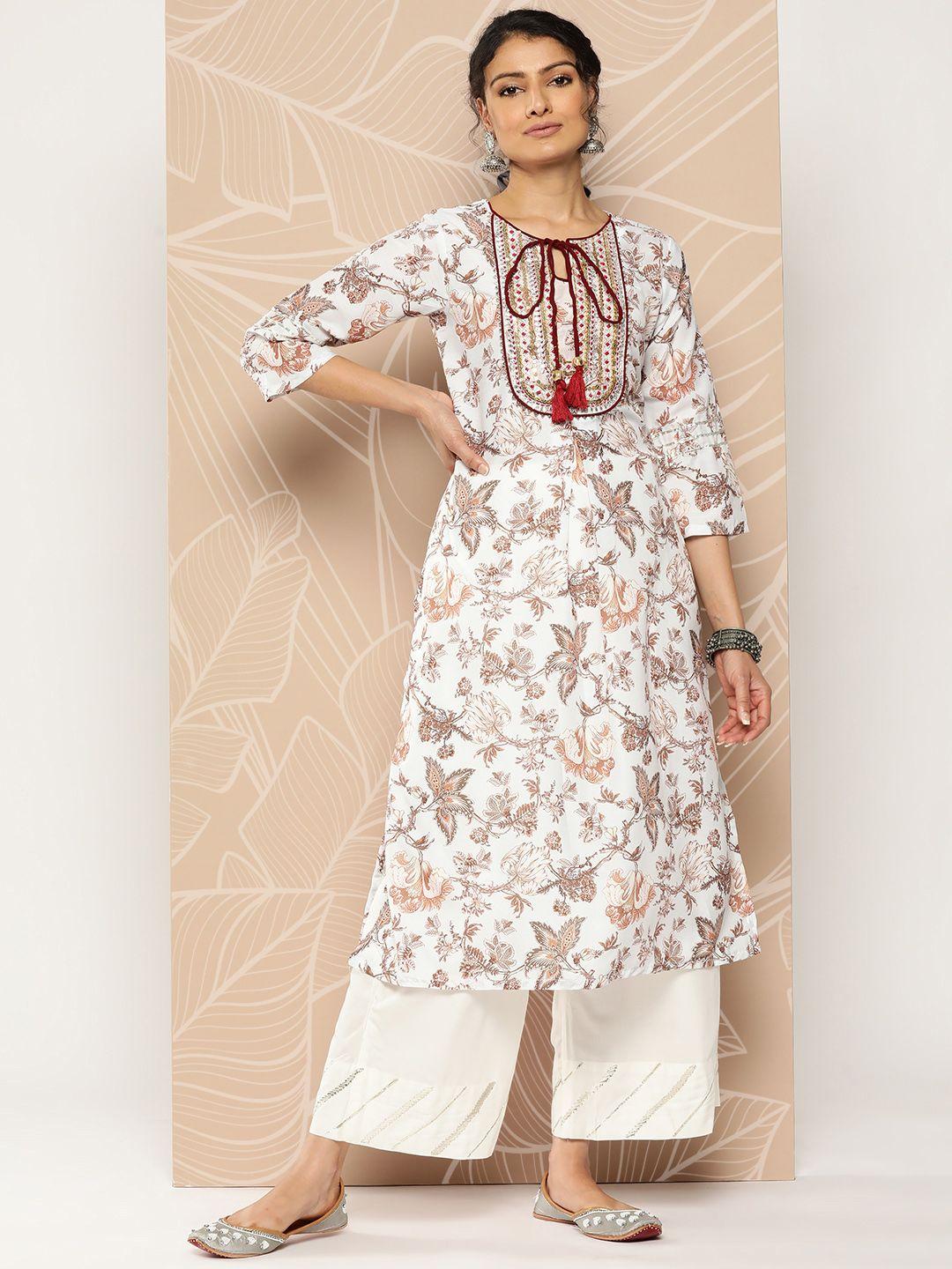 varanga ethnic motifs printed tie-up neck kurta