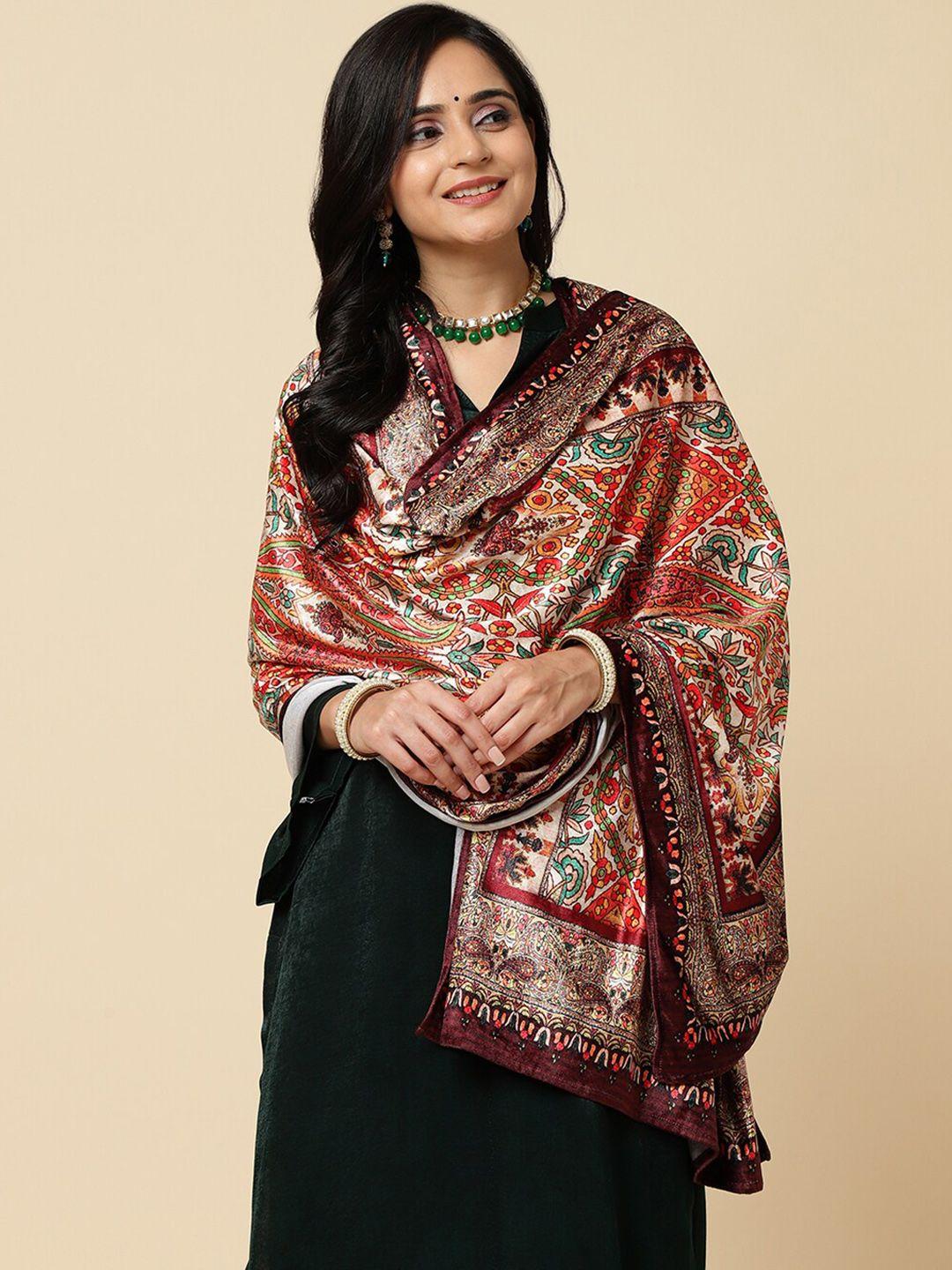 varanga ethnic motifs printed velvet shawl