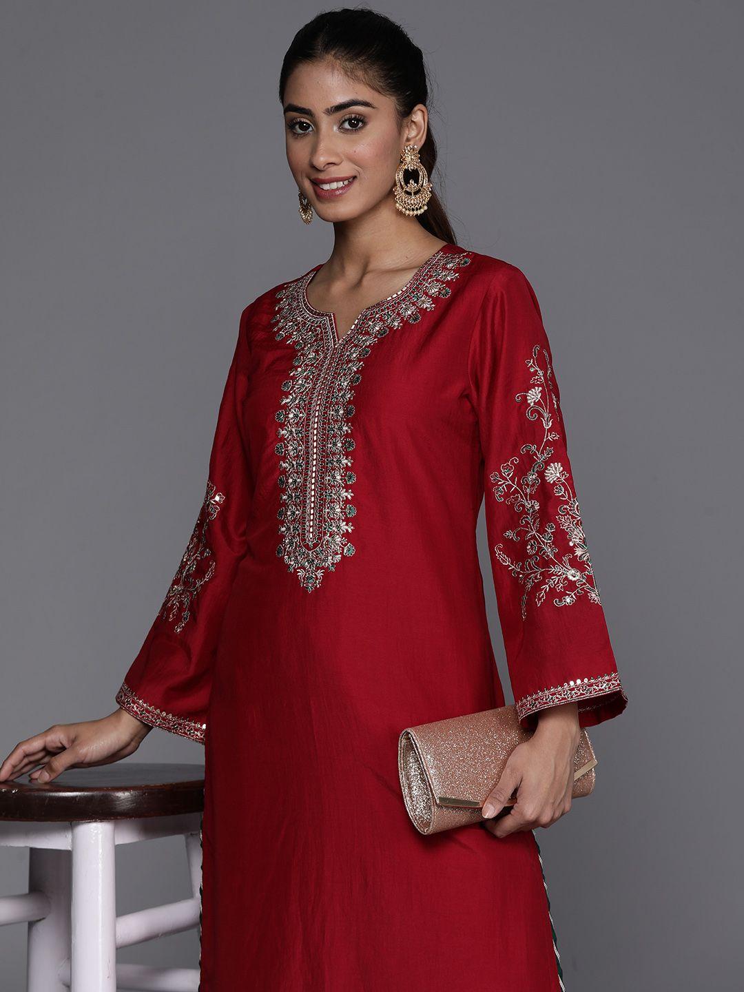 varanga floral embroidered regular kurta with trousers & dupatta