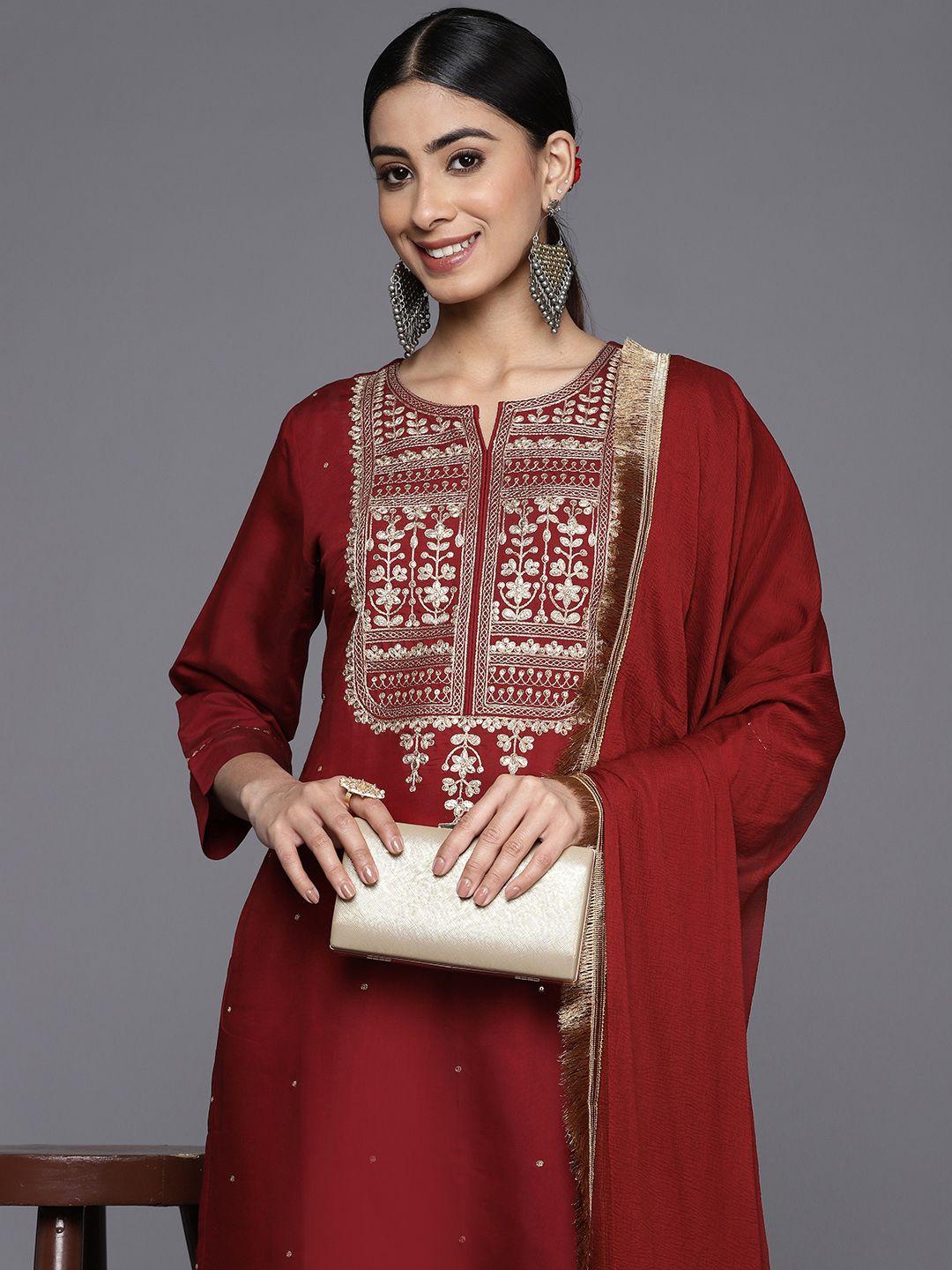 varanga floral embroidered regular kurta with trousers & with dupatta