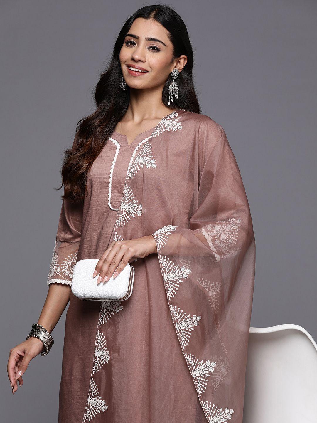 varanga floral embroidered regular thread work kurta with trousers & dupatta