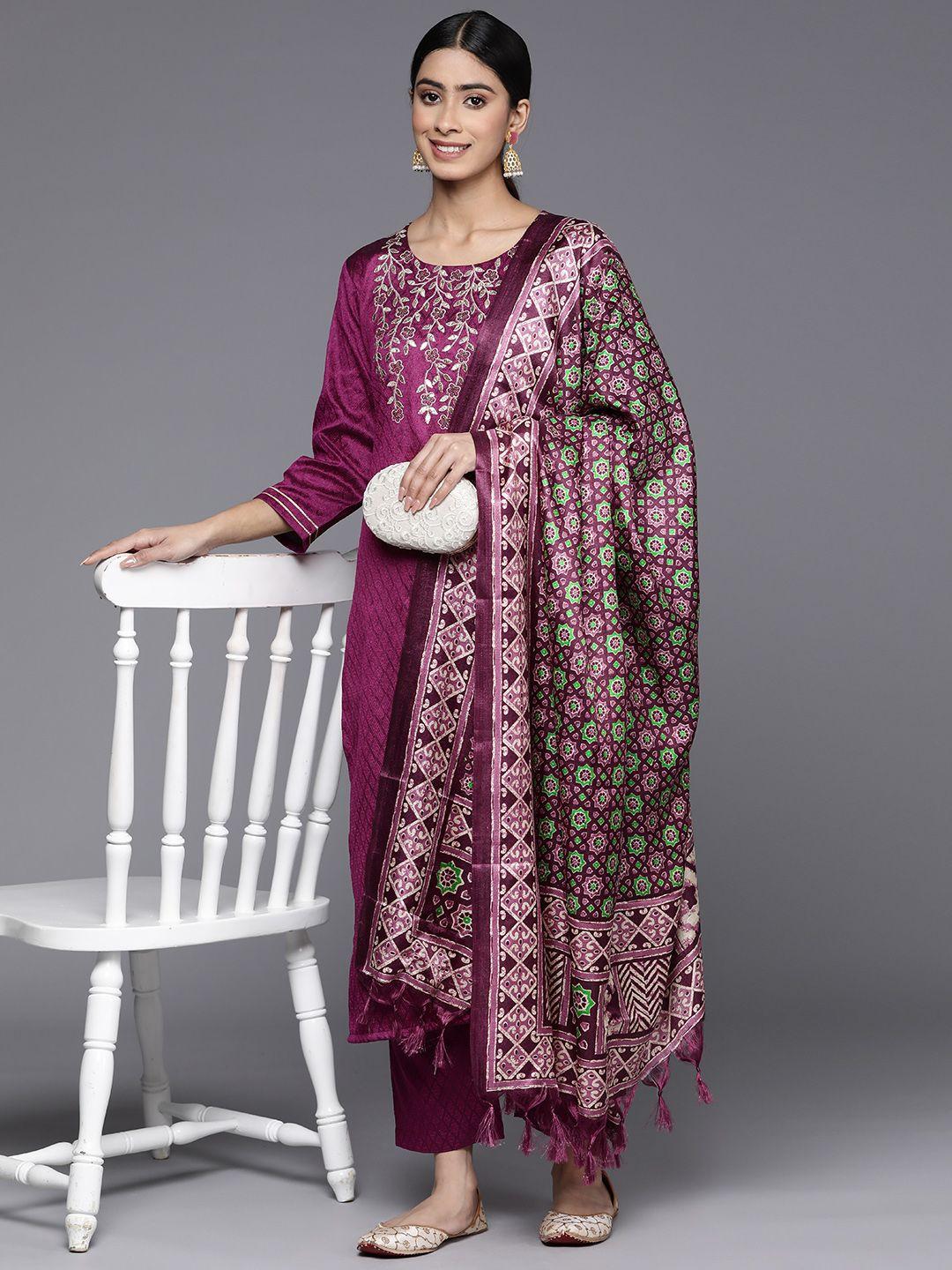 varanga floral embroidered sequinned kurta with trousers & dupatta