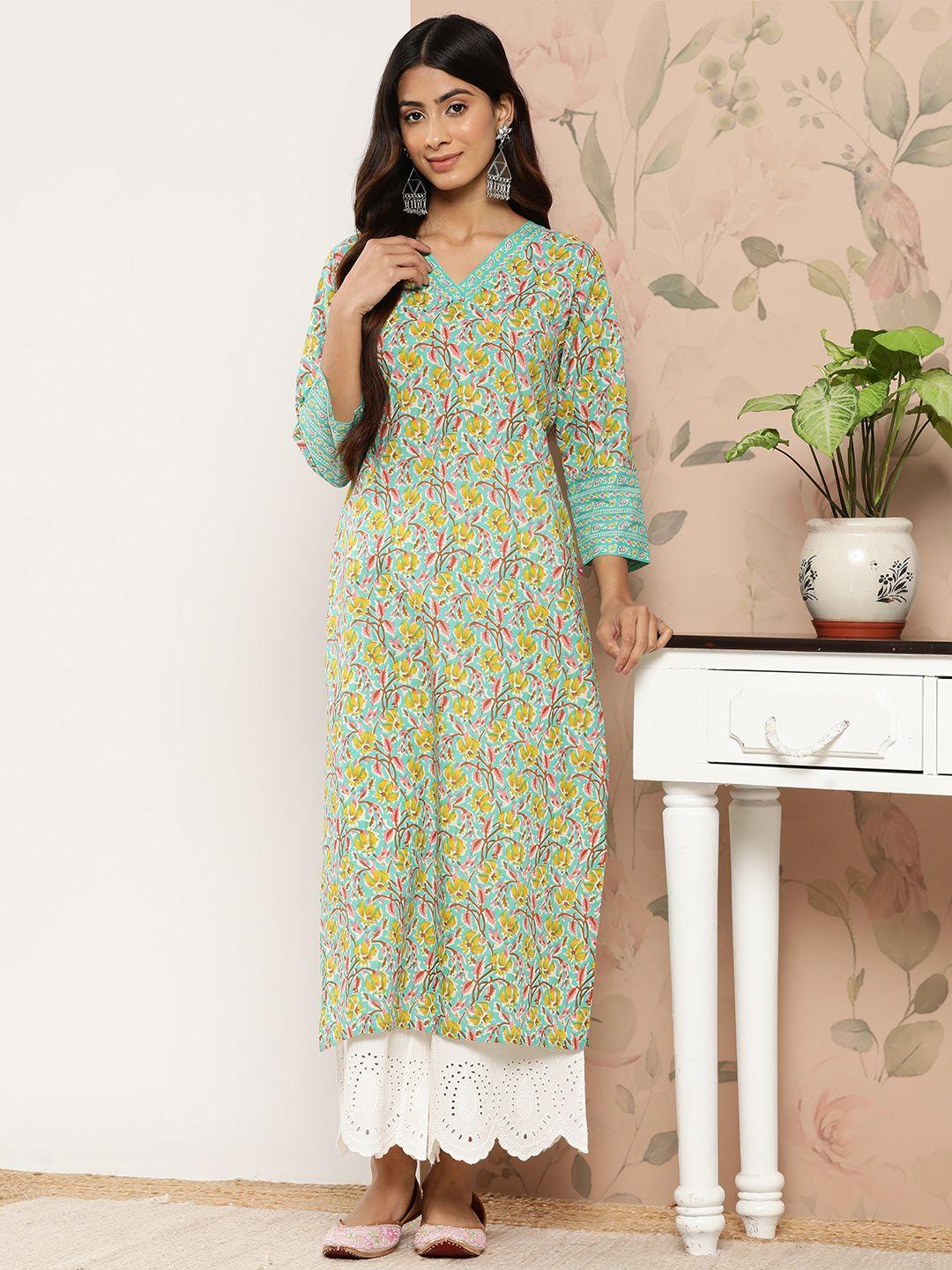 varanga floral printed calf length straight kurta