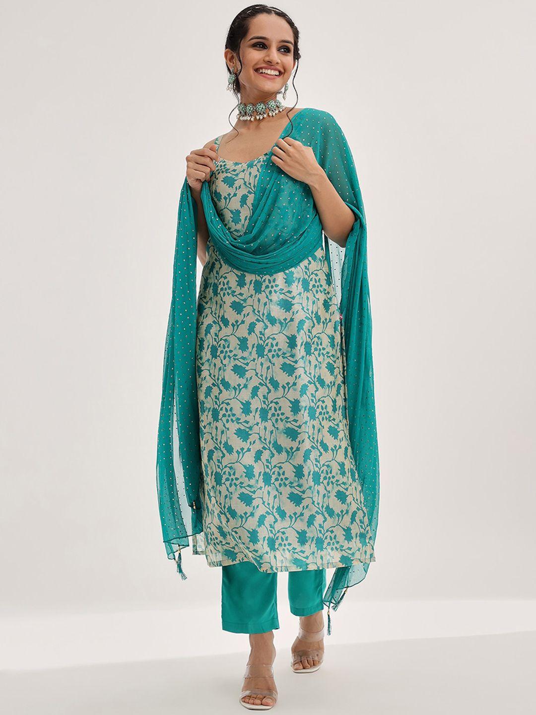 varanga floral printed chanderi silk kurta & trousers with dupatta