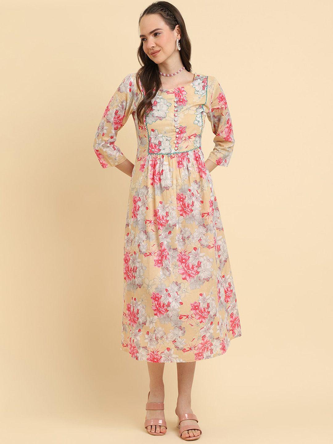 varanga floral printed cotton fit and flare dresses