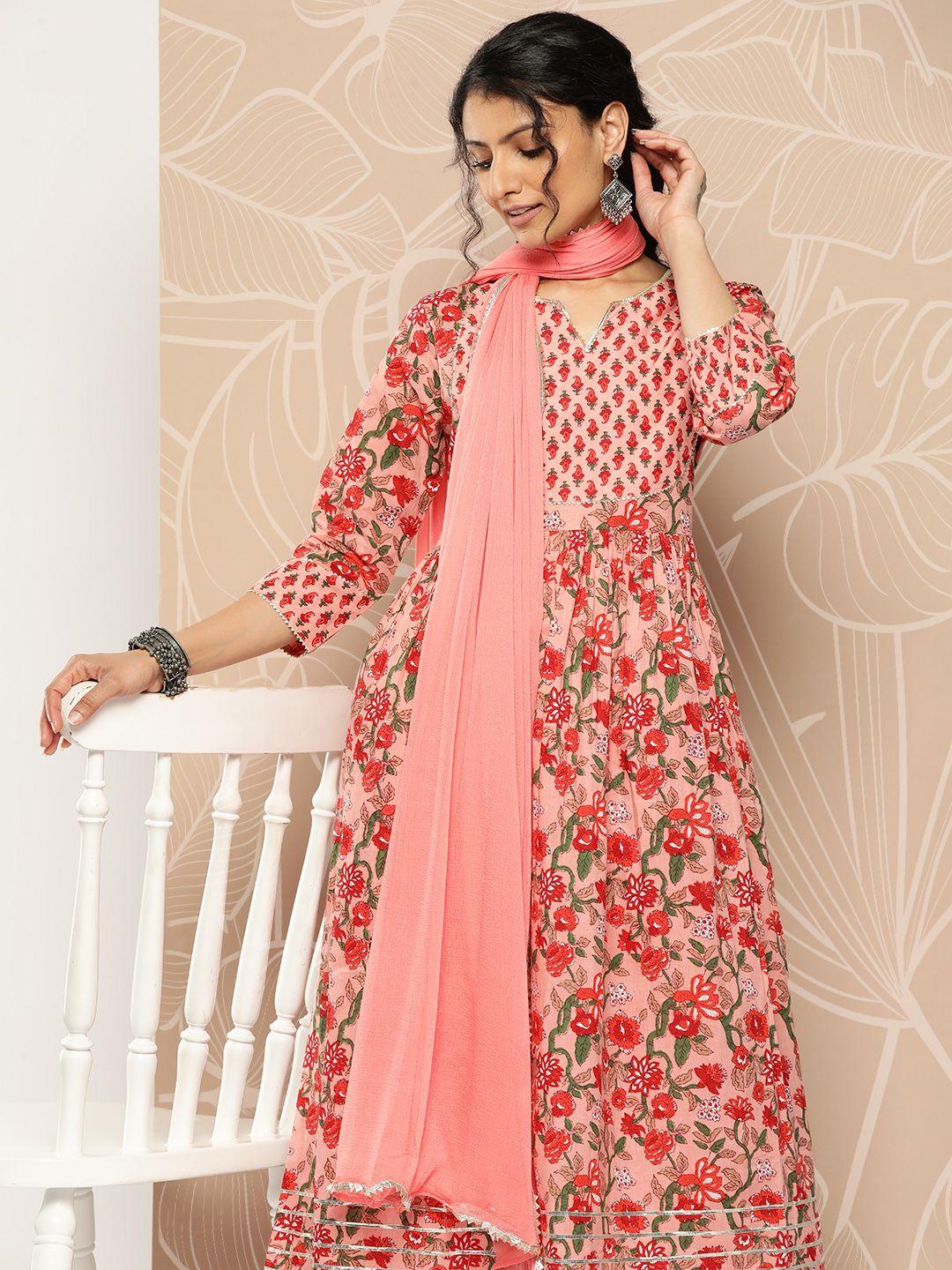 varanga floral printed empire gotta patti pure cotton kurta with trousers & dupatta