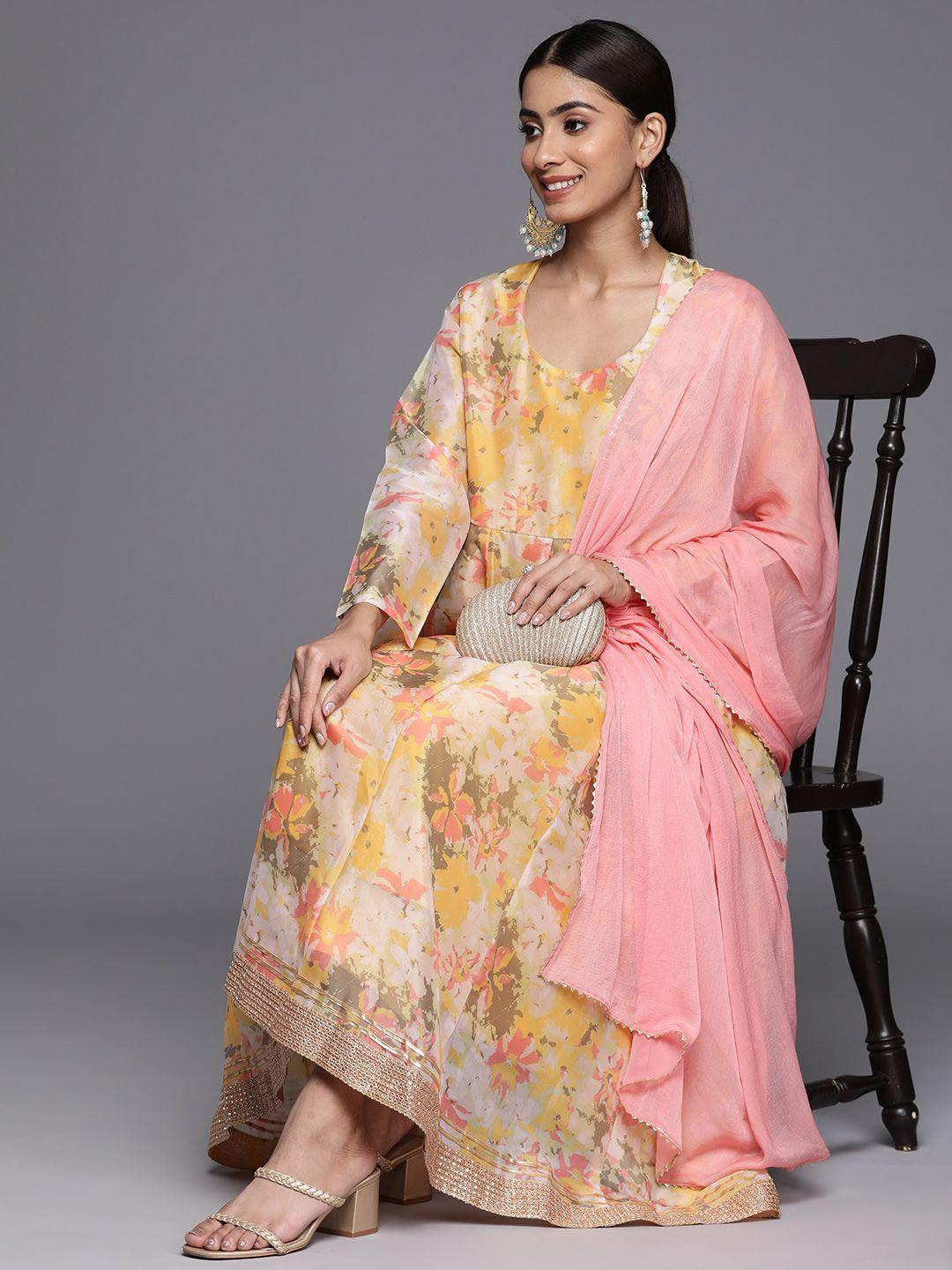 varanga floral printed empire sequinned kurta with trousers & with dupatta