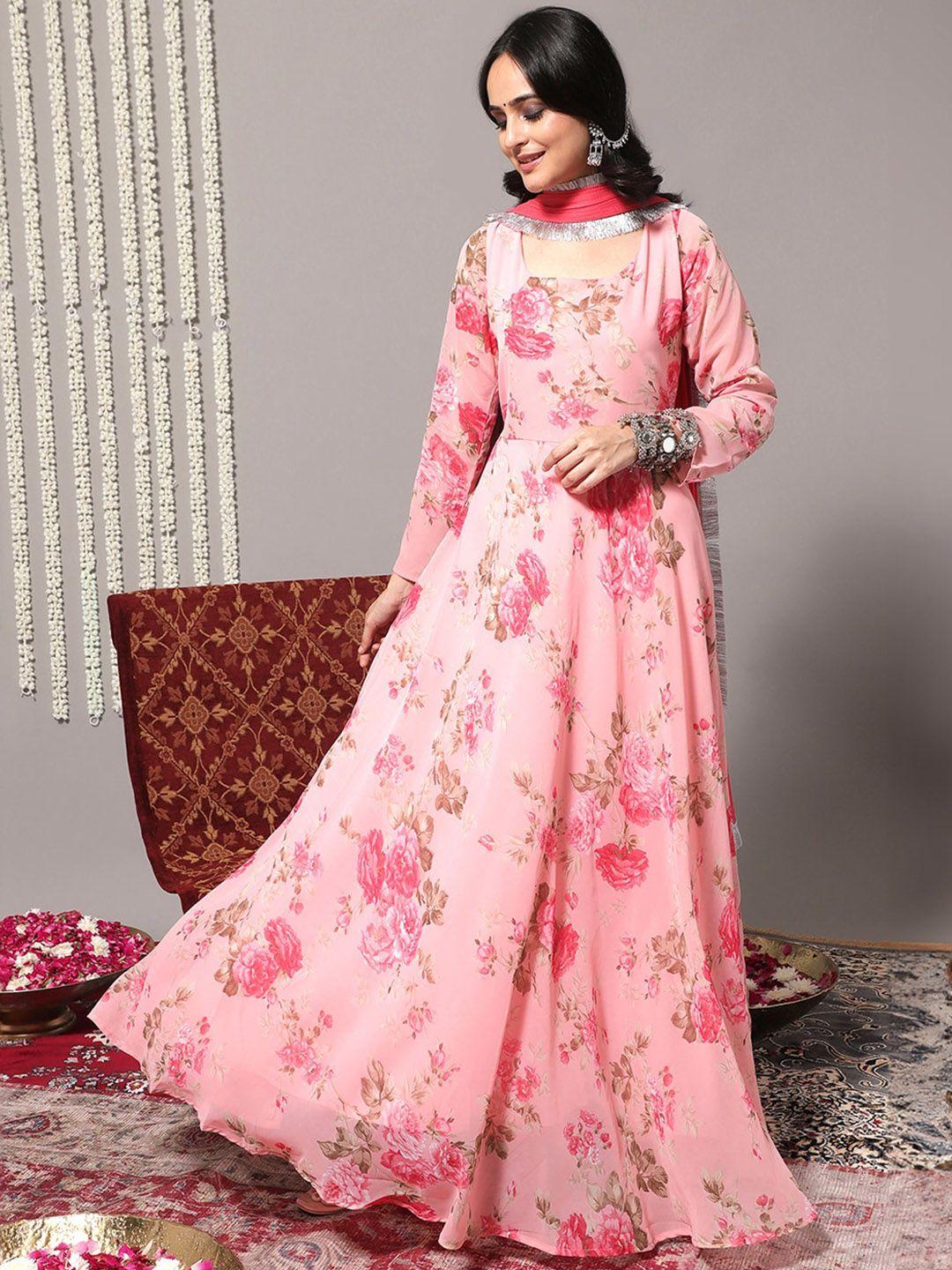 varanga floral printed georgette a line ethnic dress with dupatta