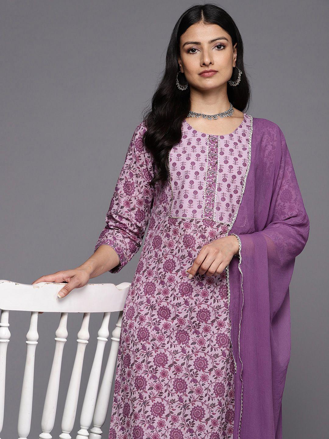 varanga floral printed gotta patti pure cotton kurta with trousers & with dupatta